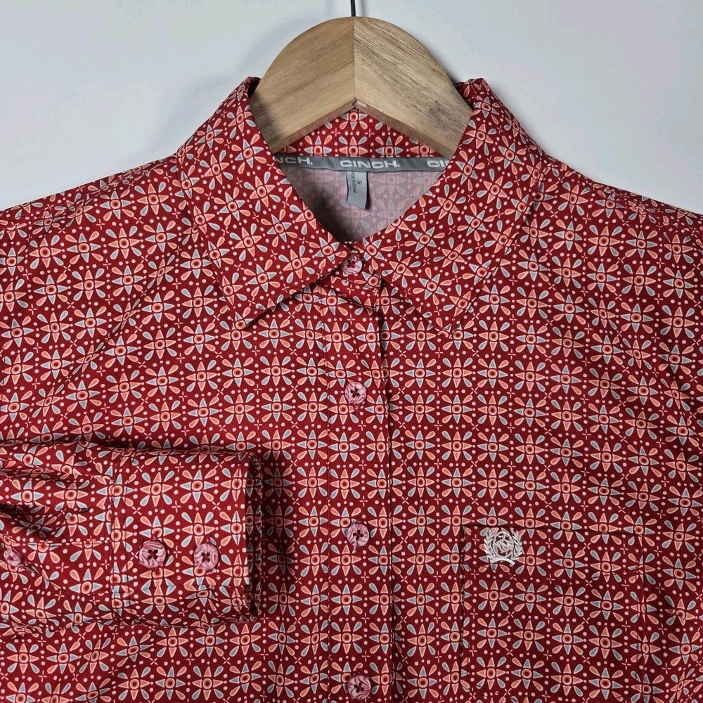 Cinch Shirt Top Womens Small Western Rodeo Button Geometric Pattern Long Sleeve